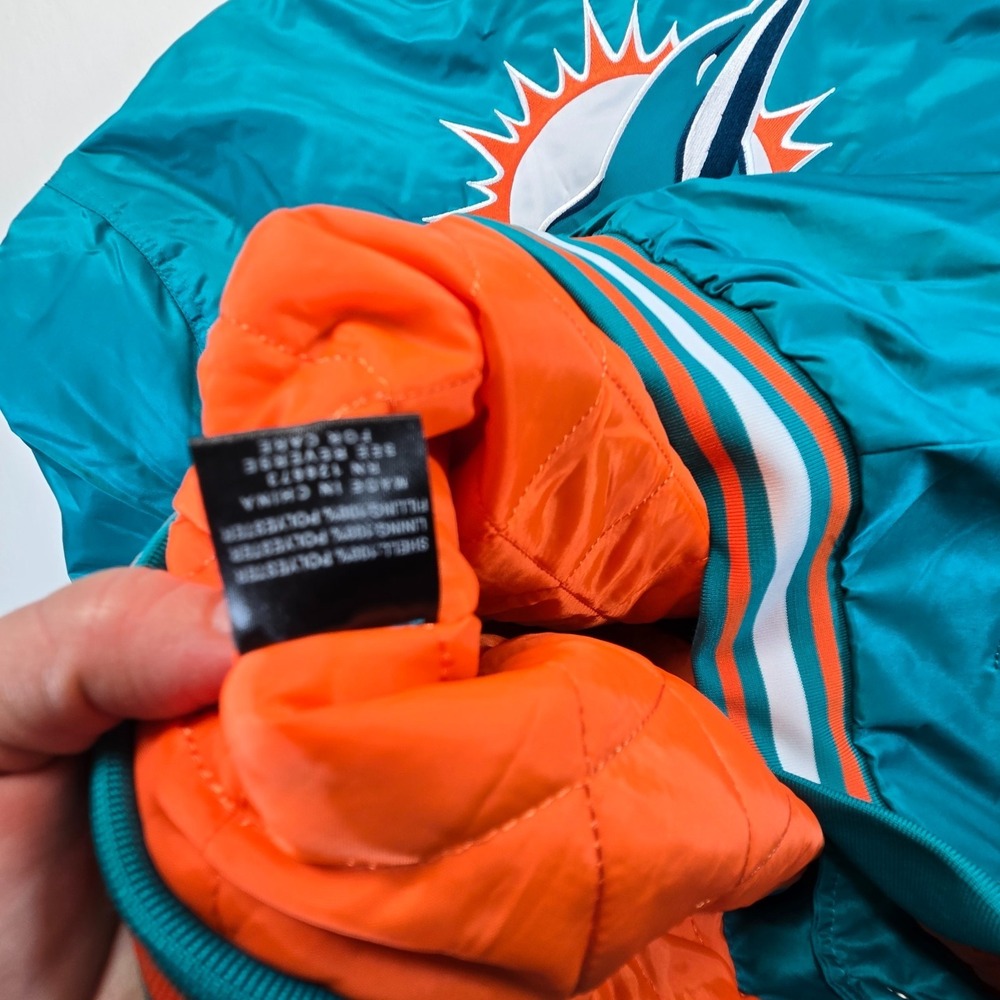 Miami Dolphins NFL Satin Bomber Jacket Ultra Game Mens Size L New With Tags - Picture 7 of 7